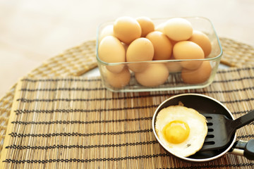 Fried egg in a small pan