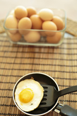 Fried egg in a small pan