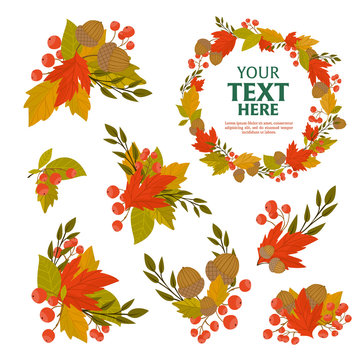 Autumn object background with fall leaf vector illustration