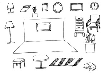 doodle livngroom sketching elements vector illustration