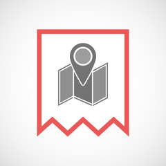 Isolated line art ribbon icon with a map