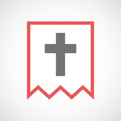 Isolated line art ribbon icon with a christian cross