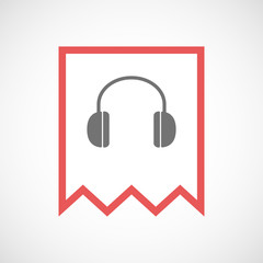 Isolated line art ribbon icon with a earphones