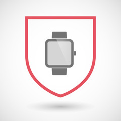 Isolated line art shield icon with a smart watch
