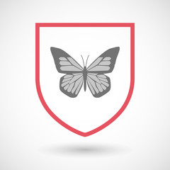 Isolated line art shield icon with a butterfly