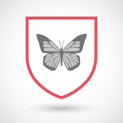 Isolated line art shield icon with a butterfly