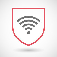 Isolated line art shield icon with a radio signal sign