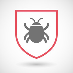 Isolated line art shield icon with a bug