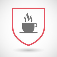 Isolated line art shield icon with a cup of coffee
