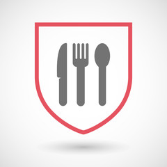 Isolated line art shield icon with cutlery