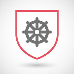 Isolated line art shield icon with a dharma chakra sign