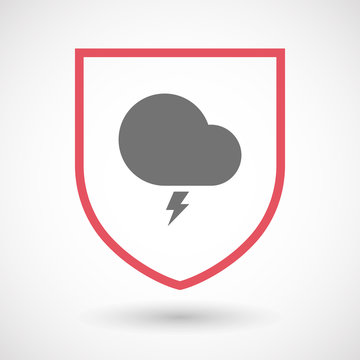 Isolated line art shield icon with a stormy cloud