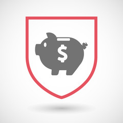 Isolated line art shield icon with a piggy bank