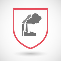 Isolated line art shield icon with a factory