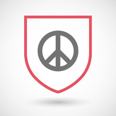 Isolated line art shield icon with a peace sign