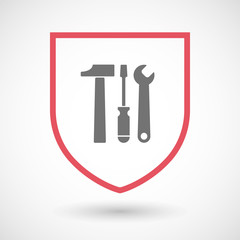 Isolated line art shield icon with a tool set