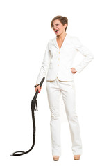 business woman with a whip in her hands.