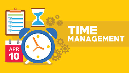 time management clock flying with gear business concept