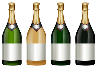 Four champagne bottles with golden lid
