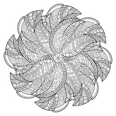 Outline Mandala for coloring book. Decorative round ornament. Anti-stress therapy pattern. Hand drawn abstract background. Yoga logo, background for meditation poster. 