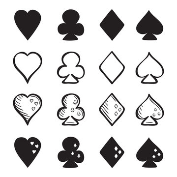 Set of sketch playing card suit icons