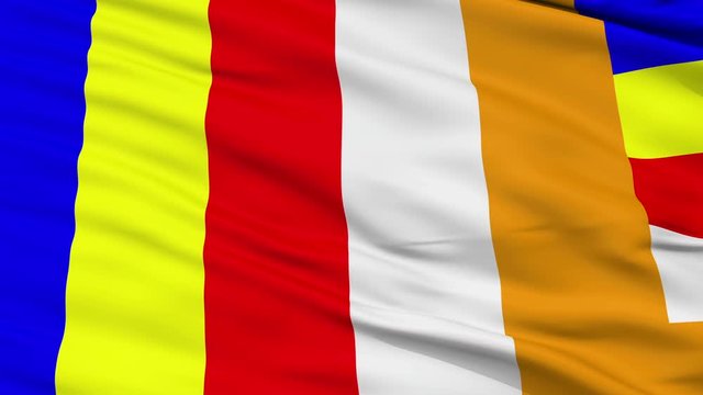 Buddhist Religious Flag, Close Up Realistic 3D Animation, Seamless Loop - 10 Seconds Long