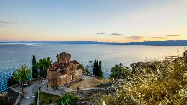 Church of Sv. Jovan Kaneo at the Lake Ohrid in Macedonia from sunset through blue hour