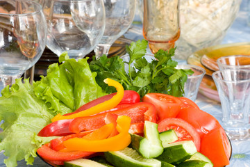 Raw vegetables cut into pieces on a platter