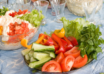 Raw vegetables cut into pieces on a platter