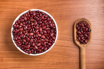 Brazilian Red Beans into a bowl and spoon. Phaseolus vulgaris