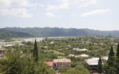 Fototapeta na wymiar Top view on the village Bzyb in Abkhazia