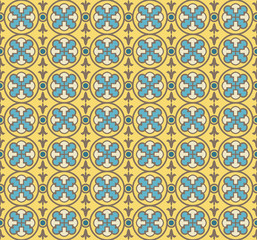 Antique seamless background image of yellow round geometry cross round curve flower
