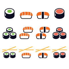 Sushi - Japanese food vector icons set
