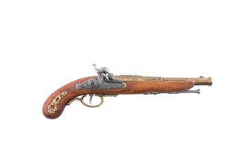Old wooden gun on white background