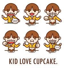 The kid eat cupcake in six steps.