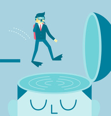 The businessman jump to the pool of human head.