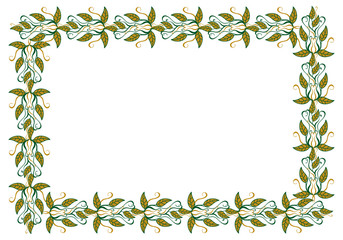 Horizontal frame with color decorative leaves. Vector clip art.