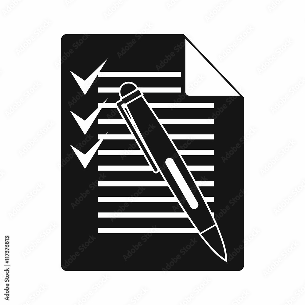 Poster document with plan and pen icon in simple style isolated on white background. contract symbol