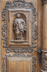 A bas-relief sculpture on a door