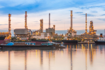 Oil refinery plant at twilight.