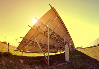 Solar panels at sunset. Clean energy.