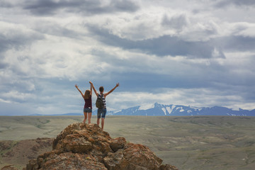 Tourists in the Altai Mountains