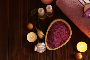 Obraz na płótnie Canvas Composition of spa treatments with flower