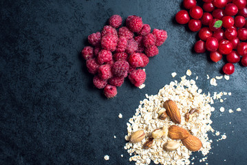 cherries and raspberries with oats
