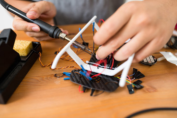 Welding the wire on drone