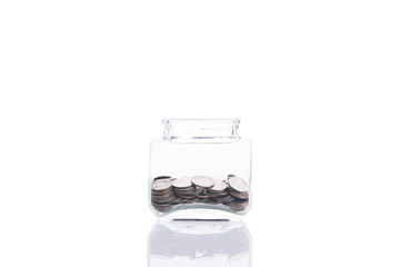 saving money concept, growing money on piggy bank.  isolated on white background.
