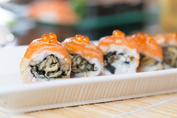 Sushi roll with salmon