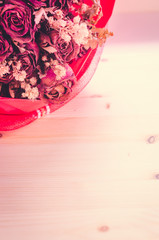 Abstract blurred and retro decoration of dried flowers. Roses