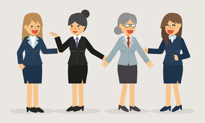 Happy businesswoman standing and discussing vector cartoon illustration