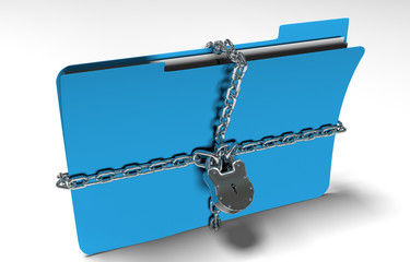 folder with chain and padlock, hidden data, security, 3d render